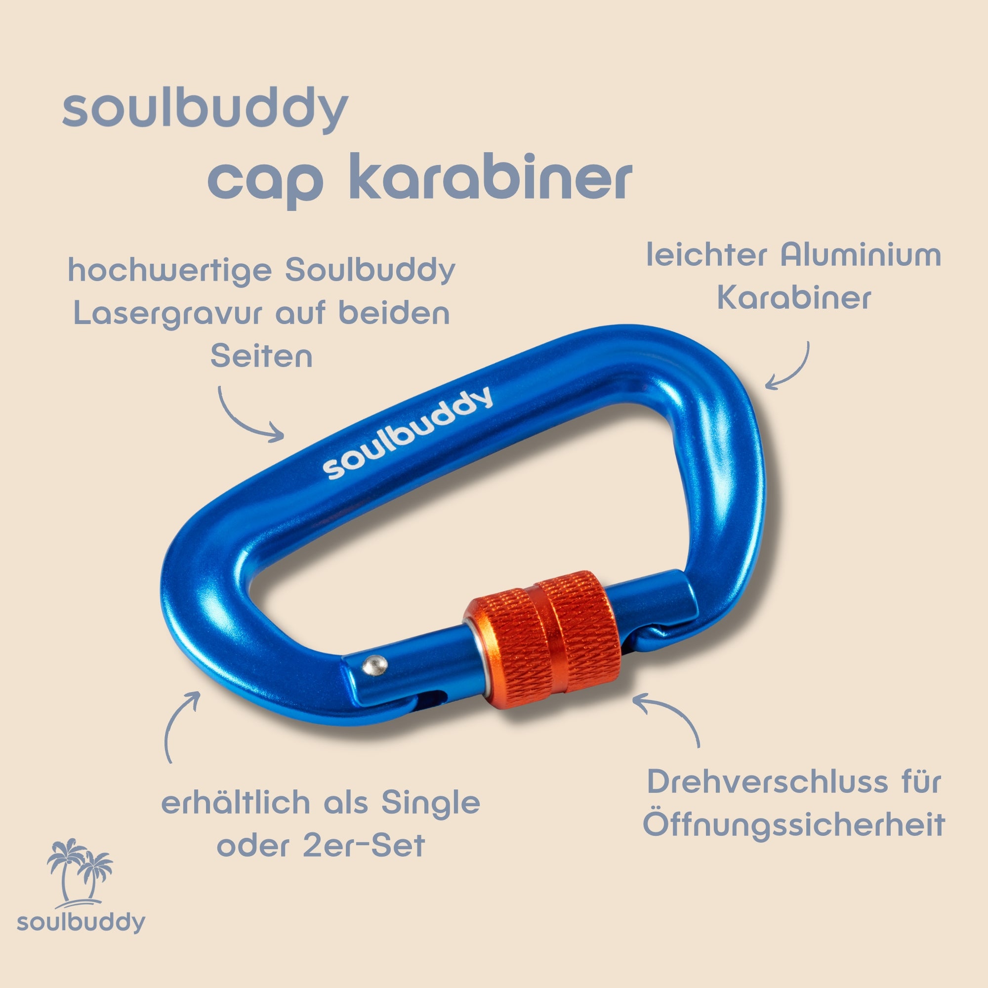 Soulbuddy Cap Karabiner in blau Details